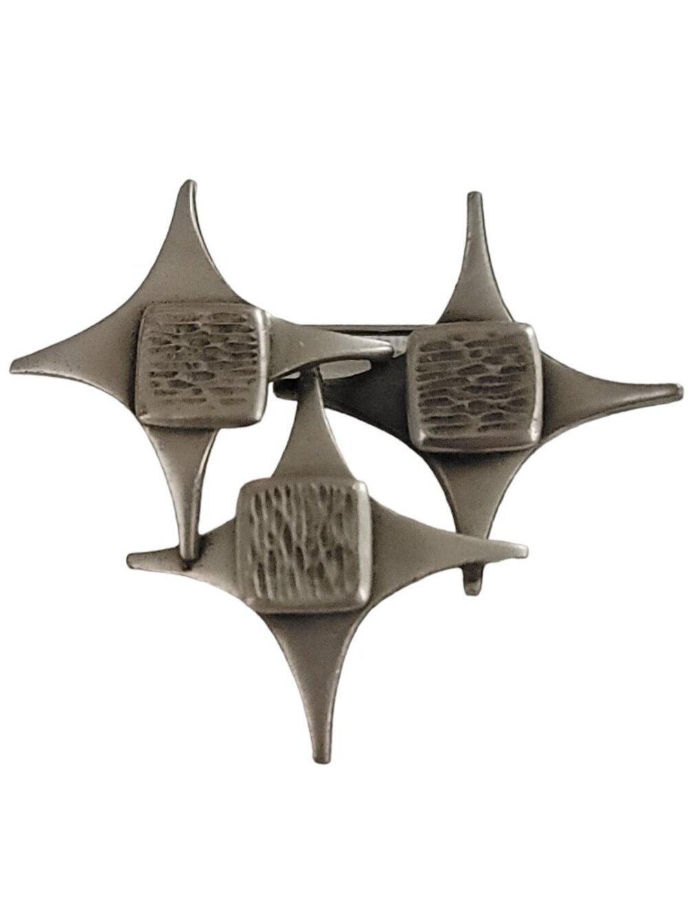 Corocraft Silver Tone Star Trio Modernist Brooch Pin, Signed K923
